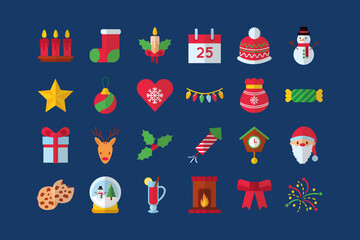 Fototapeta premium bundle of twenty four merry christmas flat style icons