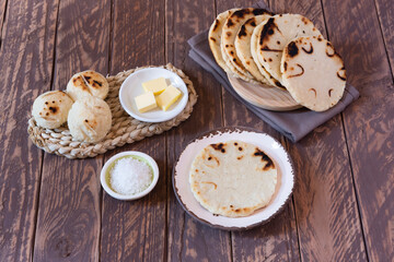 Corn arepas, a typical breakfast in Colombia