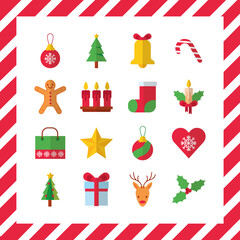 bundle of sixteen merry christmas flat style icons