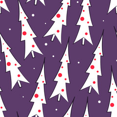 Fototapeta premium Christmas seamless pattern with fir tree. Winter holiday texture, new year card, design element for greetings or invitations. Cartoon Christmas wallpaper.