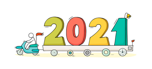 2021 Happy New Year concept with cars