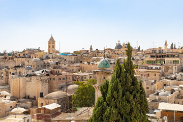 View from  the roof of the Austrian Hospice building to the old city of Jerusalem in Israel