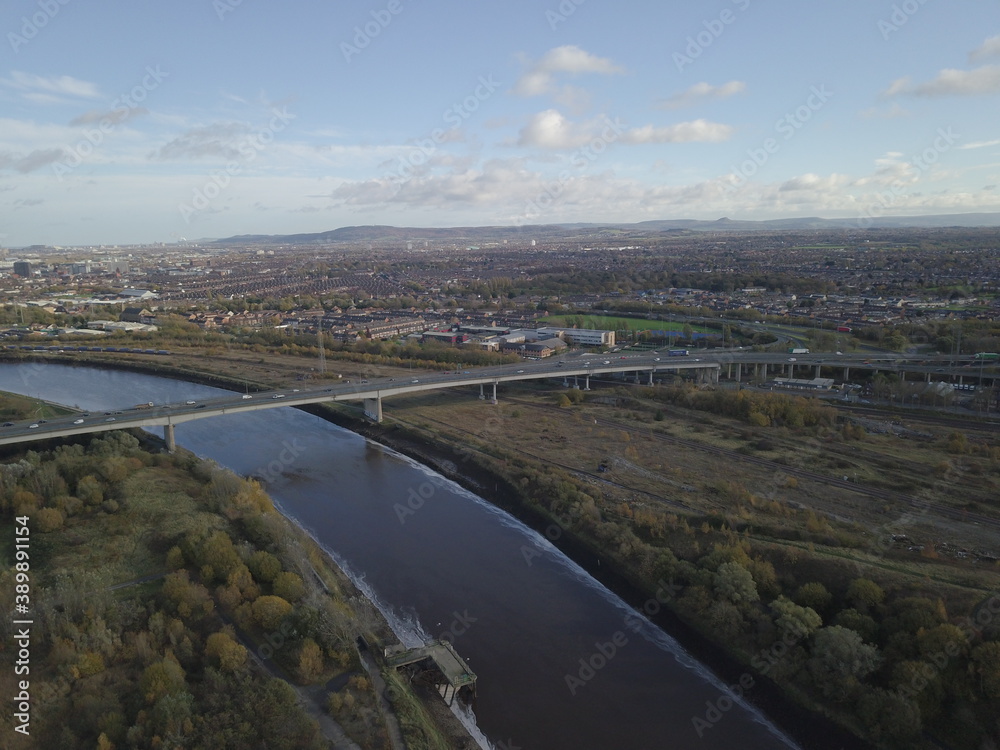 Wall mural the a19 dual carriageway crossing the river tees at middlesbrough and stockton on tees