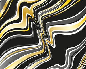 Dark dynamic background with black and golden wavy lines  Vector illustration