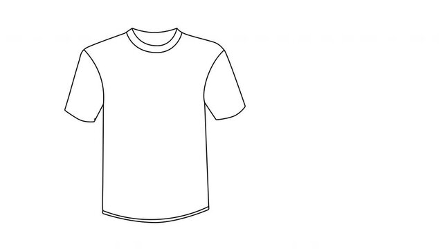 Self drawing animation of t-shirt clothing. Copy space. White background.
