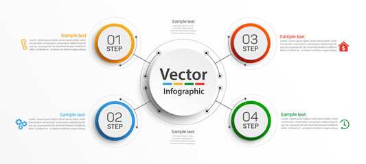 Fototapeta premium Vector infographic template with icons and 4 options or steps. Infographics concept for business. Can be used for presentations banner, workflow layout, process diagram, flow chart, info graph