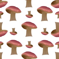 Seamless mushroom pattern with brown cap and gray stem. Vector illustration isolated on white background.