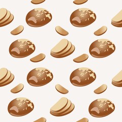 Seamless background of bread with sliced ​​slices. Vector illustration isolated on a beige background.