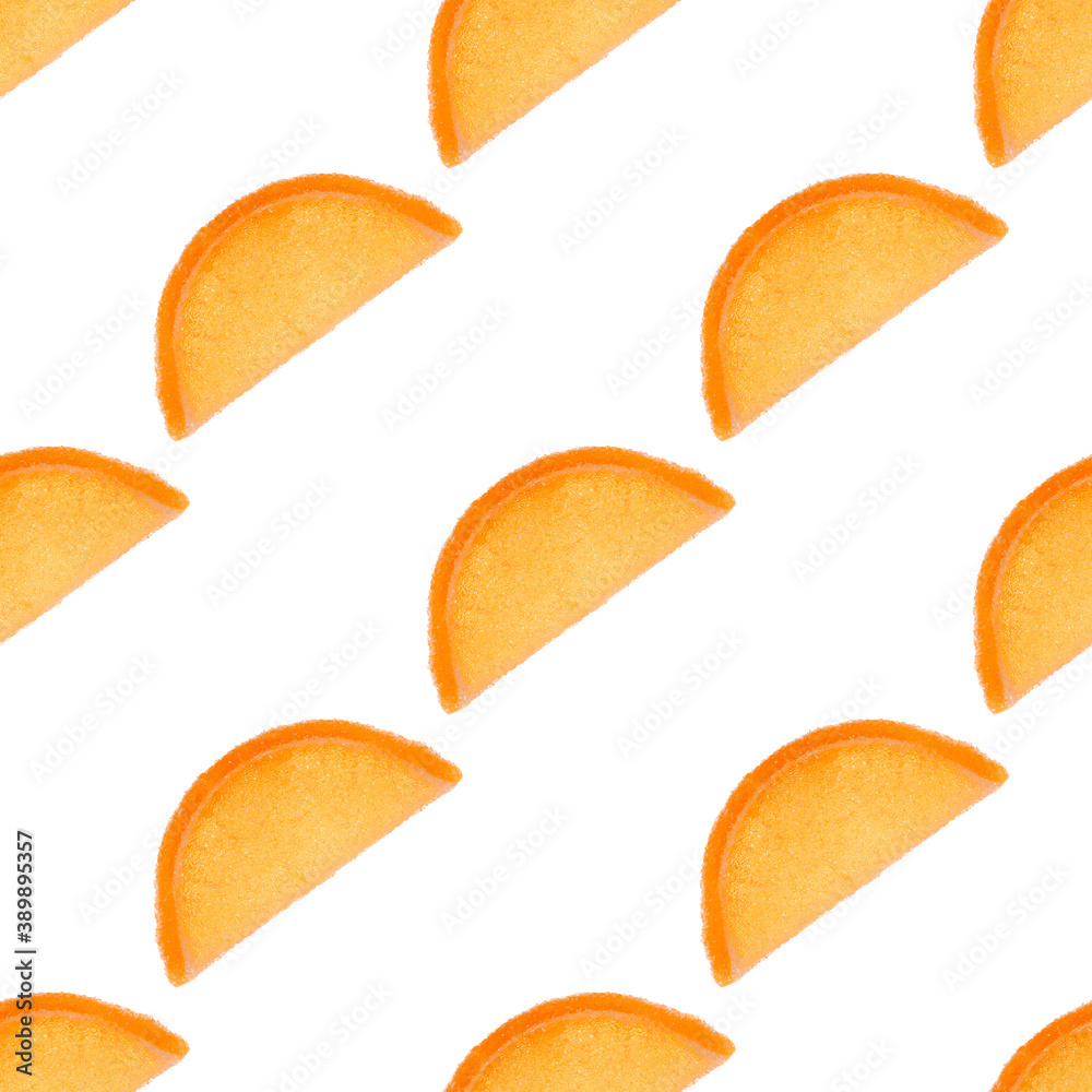 Poster seamless pattern with colored slices of marmalade isolated on white background