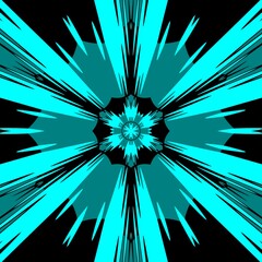 radial floral fantasy square format images based on Escher style repeating cube pattern in shades of turquoise