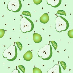 Seamless pattern of green pear. Vector illustration isolated on a green background.