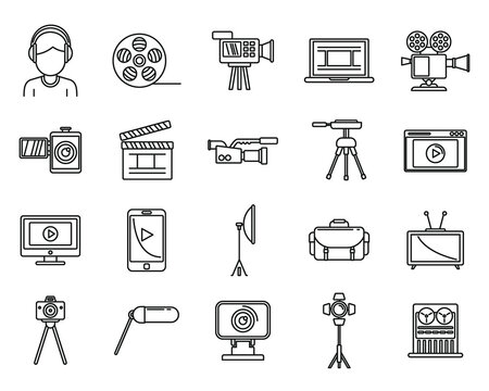 Video cameraman icons set. Outline set of video cameraman vector icons for web design isolated on white background