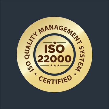 ISO 22000 certified stamp, quality management system vector illustration