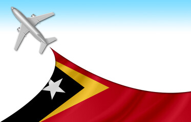 3d illustration plane with East Timor flag background for business and travel design