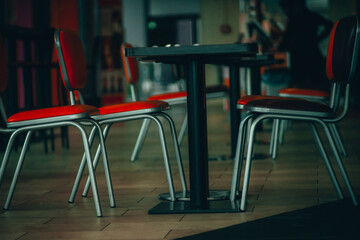 table and chairs in a cafe