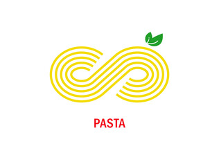 Food icon with text, noodle and basil. Vector poster in  linear style. - 389899137