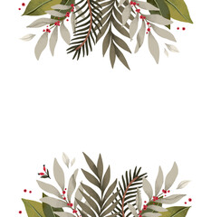 Fototapeta na wymiar Christmas watercolor frame with greenery, fir branches, eucalyptus and red berries. Happy new year and Merry christmas card. Perfect for greeting cards, wedding invitations, banners, posters.