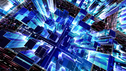 Digital City Network Building Technology Communication Big data Business 3D illustration