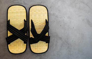 Pair of traditional zori shoes from japan. Top view of bamboo sandals.
