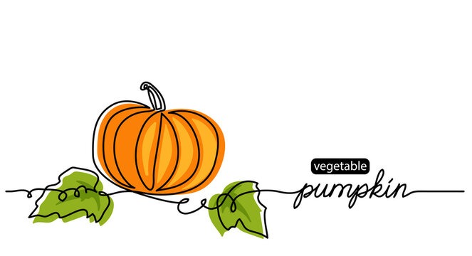 Ppumpkin Simple Vector Illustration. One Continuous Line Drawing Art Illustration With Lettering Pumpkin.