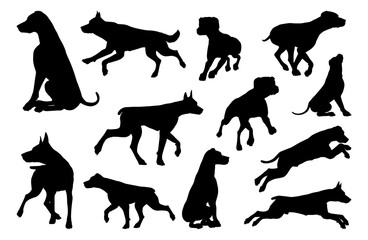 A set of detailed animal silhouettes of a pet dog
