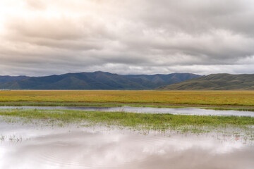 The beautiful scenery view of tibetan meadow and lake around Shangri-La in China