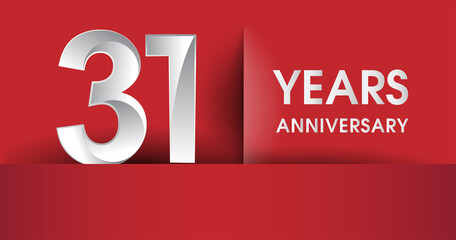 31st Years Anniversary celebration logo, flat design isolated on red background, vector elements for banner, invitation card and birthday party.