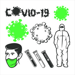 Covid-19 set icon. Vector art.