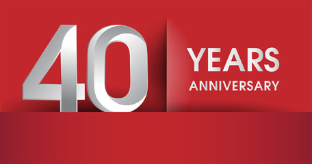 40th Years Anniversary celebration logo, flat design isolated on red background, vector elements for banner, invitation card and birthday party.