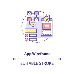App wireframe concept icon. UI and UX design steps. Creating modern creative layout page for website idea thin line illustration. Vector isolated outline RGB color drawing. Editable stroke