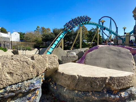  People With Their Hands In The Air On The Kraken Unleashed Roller Coaster At SeaWorld