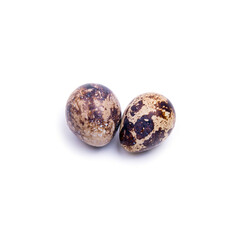 Quail eggs, close-up on a white background, copy space,