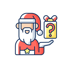 Secret Santa RGB color icon. Present exchange. Surprise gift. Office festive party. New Year celebration. Christmas holiday. Christmastide event. Vacation fun. Isolated vector illustration