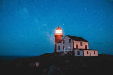 Milky Way on clear night over ferryland lighthouse