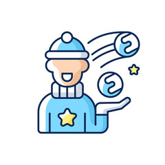 Snowball fight RGB color icon. Winter recreation. Kids playing. Snow ball children game. Festive season entertainment. Christmas time. New Year recreation. Isolated vector illustration