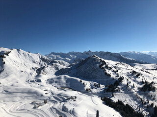 Fototapeta na wymiar French Alps, snowy scenes, France, Skiing