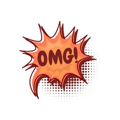 Colorful speech bubbles with OMG text. hand drawn design elements with halftone decorations and outlines. Vector illustration of doodle text banner