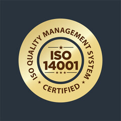 ISO 14001 certified stamp, quality management system vector illustration