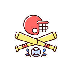 Baseball RGB color icon. Bat-and-ball game. Sport participation. Batting and fielding. Softball. Pitcher and catcher. Outs and runs. National United States team sport. Isolated vector illustration