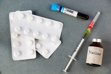 Vaccine ampule, needle, drugs and blood tube