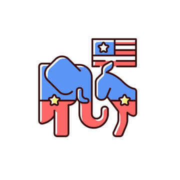 Democrats vs. Republicans RGB color icon. U.S. politics. Activists and modernizers. Differences in philosophy. Democratic and Republican parties. Controversial issues. Isolated vector illustration