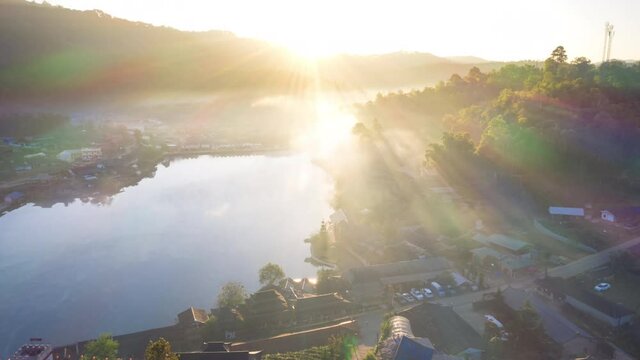 Hyper lapse vedio 4K, Landscape Sunrise at Lee wine Rak Thai, Ban Rak Thai a Chinese settlement, Mae Hong Son, province Northern Thailand.