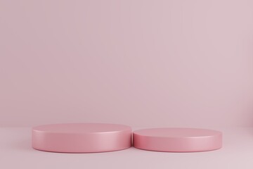 Step pink podiums on background. Abstract minimal scene with geometrical. Scene to show cosmetic products presentation. design empty space. Showcase, shopfront, display case,3d render
