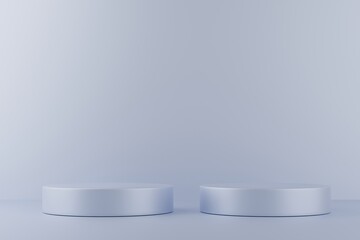 3d rendering scene with composition empty blue cylinder podium for cosmetic product presentation & abstract background. Mockup Geometric shape in blue pastel colors. Minimal design empty space.