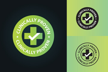 clinically proven vector illustration, emblem, icon, sign, cross with tick mark , green colored