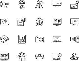 technology vector icon set such as: brain, cooperation, stylus, cyborg, learn, shoot, countdown, shopping, stopwatch, artificial intelligence, monitor, document, time, old, round, conditioner