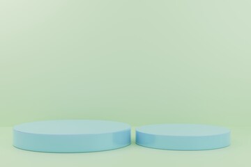 3d rendered with geometric step blue cylinder podium platform for cosmetic pedestal product presentation.Mock up design empty space. Abstract composition in pastel background modern style