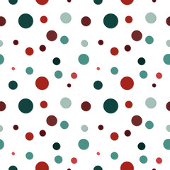 Seamless Christmas pattern with confetti. Colored polka dots isolated on white background. Endless texture for wrapping paper, gift card, textile.