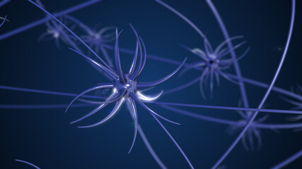 3d rendering of abstract synapse and neuron cells sending electrical chemical signals.