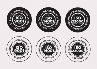 ISO certified, quality management system vector illustration set, black and white,  